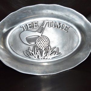 ⛳️vtg Old Country YORK Pewtarex TEE TIME Embossed Pewter Golf Tray Plate Bread